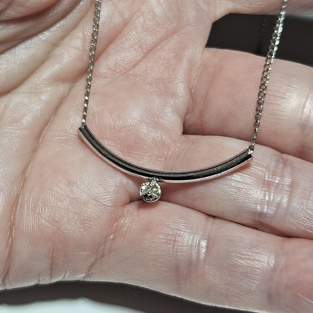 Vintage Signed Amway Artistry Sterling Silver Tiny Diamond Pendant Necklace 14”
